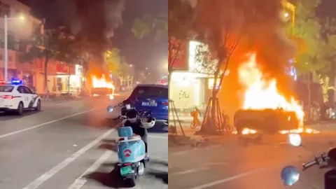 淮安酒驾撞车起火